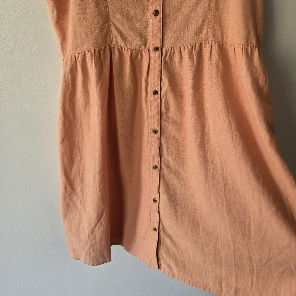 NEW Aerie Linen Blend Button Down Smocked Back Sun Dress Size Medium